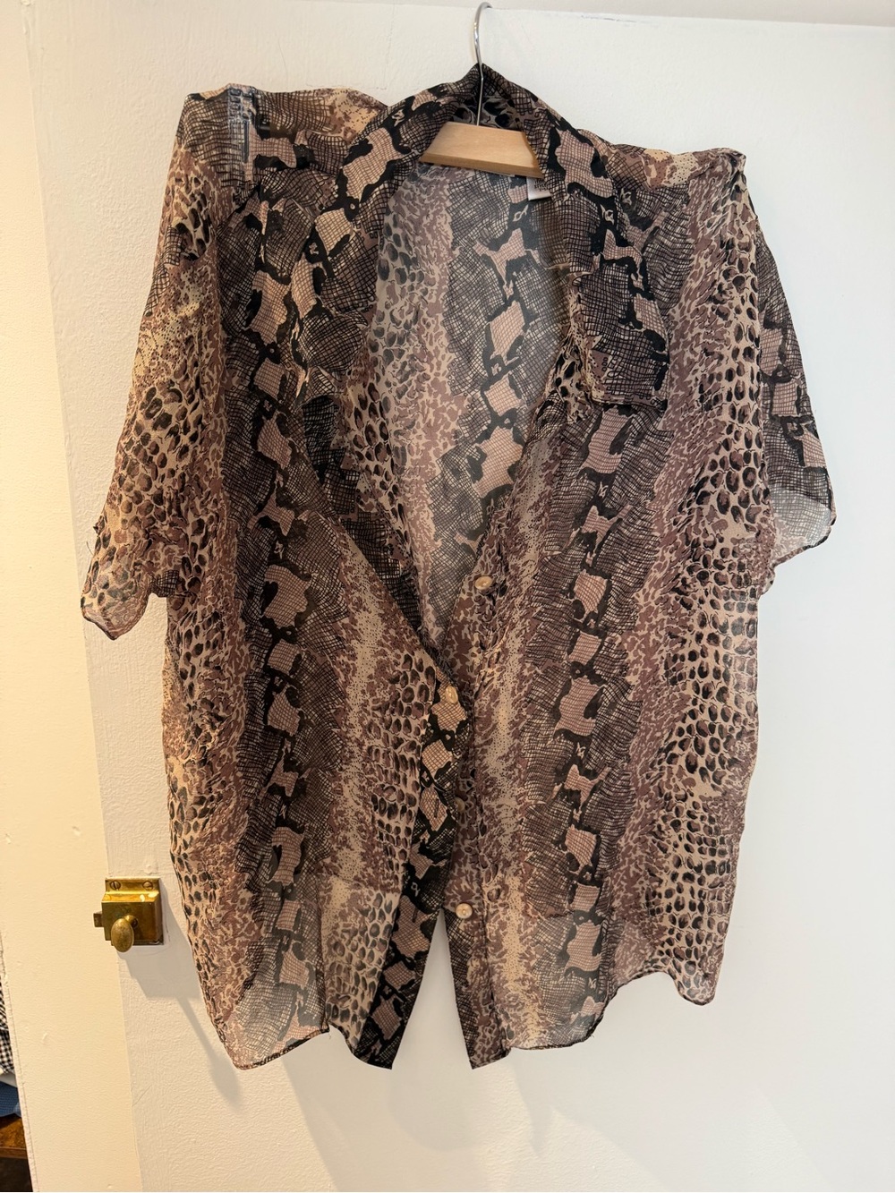 Sheer Snake Print Button-Up Blouse New York City Design Co